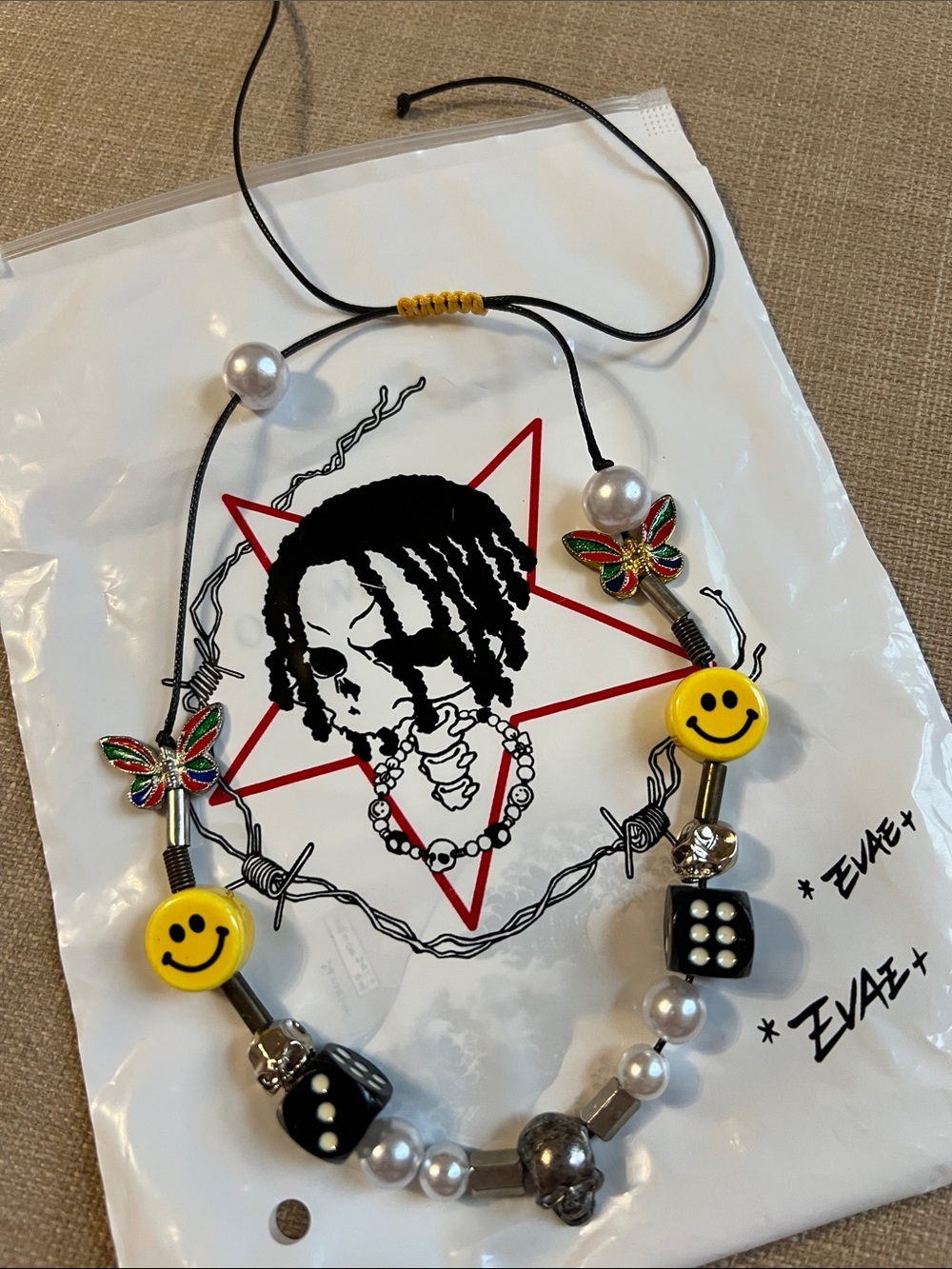 Evae+ Smily Face Beaded Necklace with Butterfly Accents